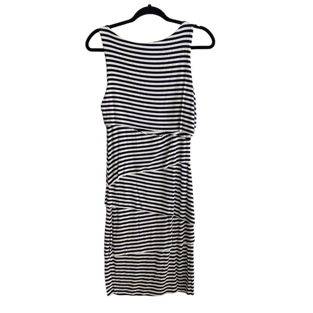 Lapis Striped Tiered Layered Sleeveless Dress Gauze Jersey